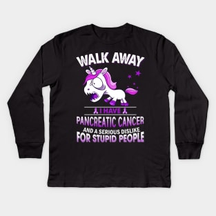 funny pancreatic cancer grumpy unicorn warrior Kids Long Sleeve T-Shirt